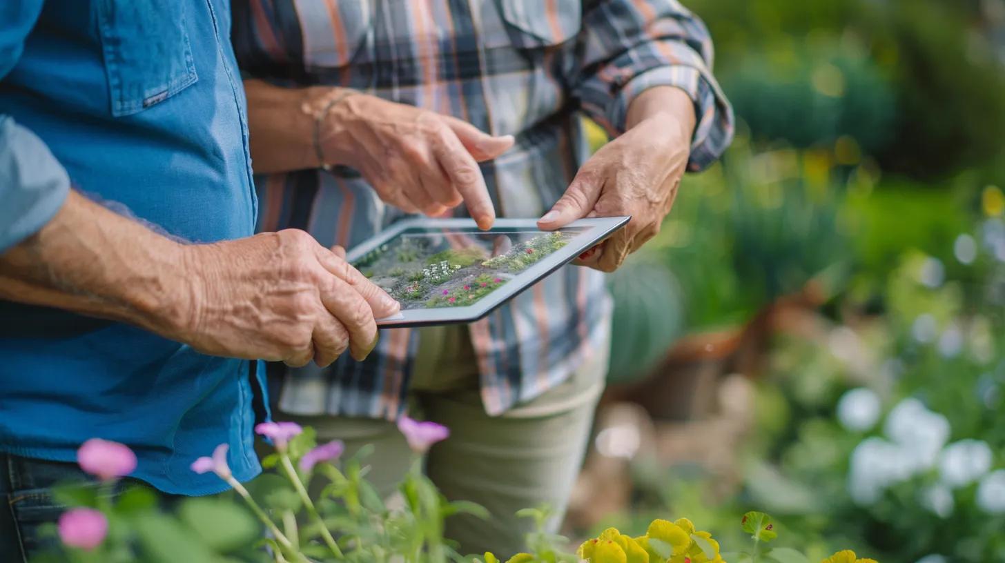 Homeowner consulting a landscaping professional at a front yard