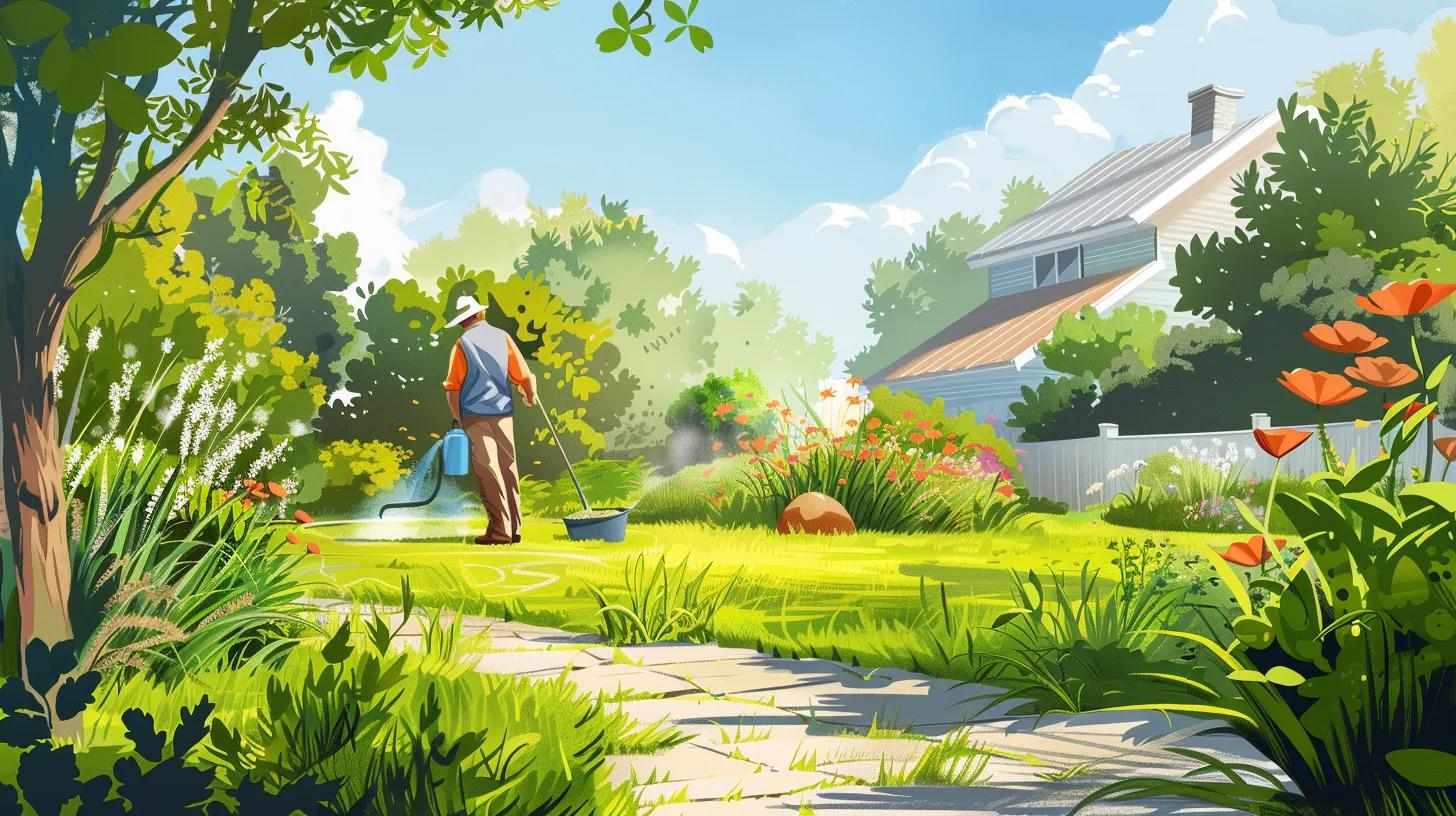 Gardener applying organic fertilizers in an eco-friendly lawn care setting