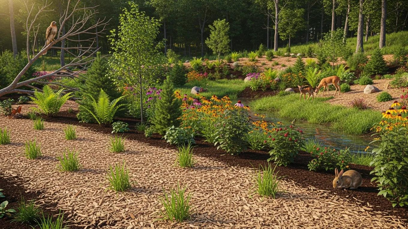 Restored area after forestry mulching showing improved soil cover and wildlife habitat